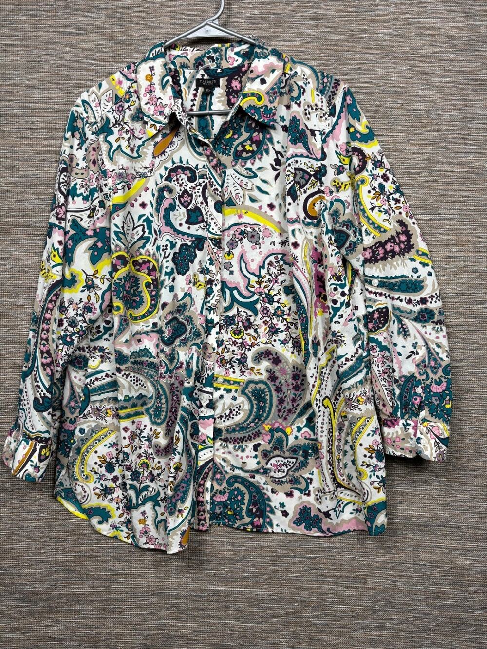 Talbots Floral Paisley Button Up Shirt Womens Size 2XP Multicolor Long Sleeve